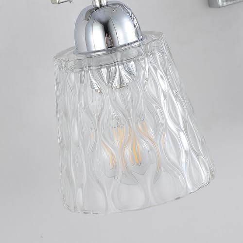 Mecgirn Stainless Steel Bathroom Vanity Light Over Mirror, 3 Light Polished Chrome Bathroom Light Fixtures with Textured Glass Shades, Modern Vanity Lighting Wall Mount - color: Polished Chrome, size: 3 Light