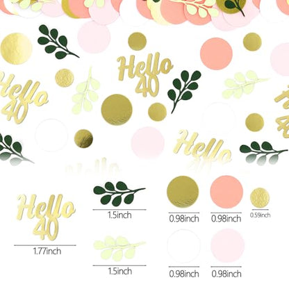 300PC 40TH Birthday Confetti for Table Pink and Sage Green Happy 40TH Birthday Decorations for Women Dots Hello 40 Confetti Scatters Forty Party Decor Supplies - style: Pink Hello 40 Confetti
