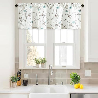 VOGOL Blue Floral Embroidered Valance, Country Style, 60 x 18, 1 Panel - color: Blue, size: 60"W x 18"L (Pack of 1)