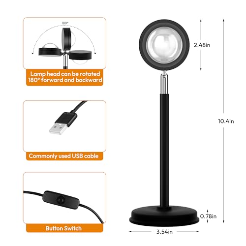 Tsrarey Sunset Lamp Projector,180 Degree Rotation Sun Projection Light - color: Sunset Red