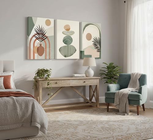 LAJDXSX 3 Pcs Mid Century Modern Boho Abstract Canvas Wall Art - color: Lotus Leaf, size: 12x16in-Canvas