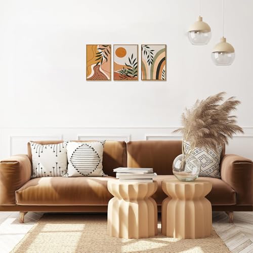 Boho Sun Leaf Abstract Framed Canvas Wall Art Set of 3, 12x16 inch - color: Sun Leaf, size: 12"x16"Natural