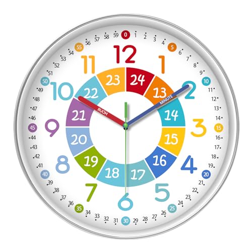 XFM Colorful Kids Analog Wall Clocks 12 inch Silent Non Ticking Battery Operated Learning Clock Modern Teaching Wall Clock for Nursery Kids Room Classroom Decor - color: Colorful4, size: 12 Inch-1pcs