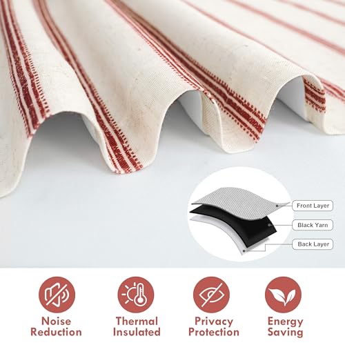 DriftAway Farmhouse Double Layer Linen Blackout Tie Up Curtains Thermal Insulated Vertical Striped Fully Lined Balloon Roman Shade Bathroom Window Adjustable Rod Pocket 39 Inch by 55 Inch Red - color: Red, size: 39"W x 55"L (Pack of 1)
