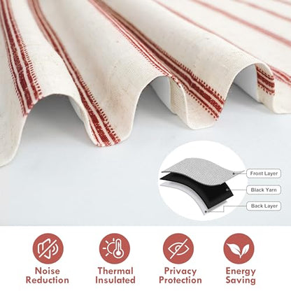 DriftAway Farmhouse Double Layer Linen Blackout Tie Up Curtains Thermal Insulated Vertical Striped Fully Lined Balloon Roman Shade Bathroom Window Adjustable Rod Pocket 39 Inch by 55 Inch Red - color: Red, size: 39"W x 55"L (Pack of 1)