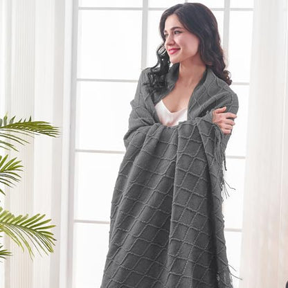 inhand Dark Grey Knitted Throw Blanket for Couch and Bed, 50"x60" - color: Dark Grey, size: 50"x60"