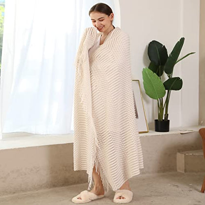 Blagic Soft Knitted Throw Blanket for Couch and Bed,White,50"x60" - color: F-white, size: 50 × 60 in