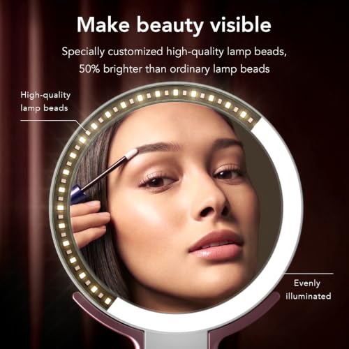 LitBear Travel Makeup Mirror with Lights, Rechargeable Double-Sided 10X/1X Magnifying Mirror, Portable Lighted Beauty Mirror, 3 Color Lighting, Dimmable Touch Screen, Tabletop Handhold Hanging (White) - color: Rose Gold