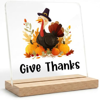 Thanksgiving Turkey Decorations,Give Thanks Acrylic Sign,Turkey Decor for Home Office
