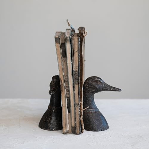 Creative Co-Op Decorative Distressed Cast Metal Duck Head Bookends, Black, Set of 2 - color: Black