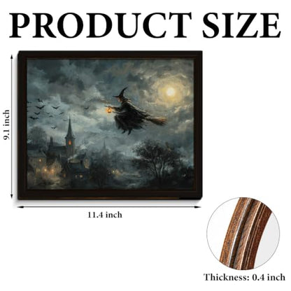 BIQRP Halloween Witch Flying On Broom Over Village Wall Art Decor - color: Flying1