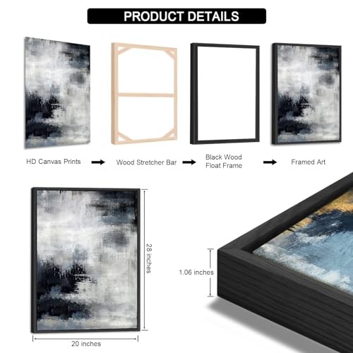 Large Framed Abstract Wall Art, Rustic Blue Canvas Prints, 20"x28"x3 - color: navy, size: 20" X 28" X 3pcs Framed
