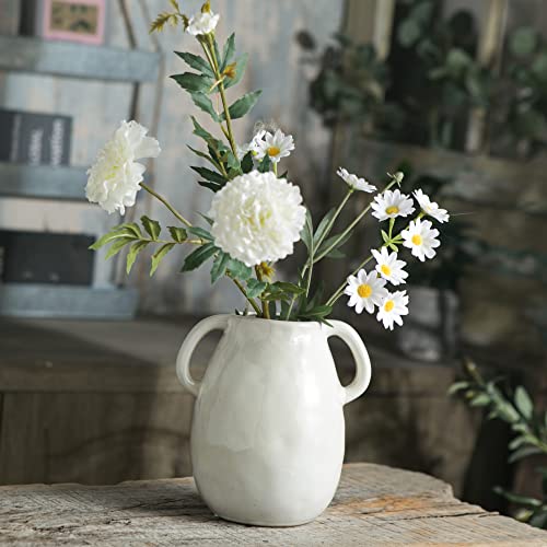 Tanvecle White Ceramic Vase with Handles, 7" Modern Farmhouse Decor - color: White