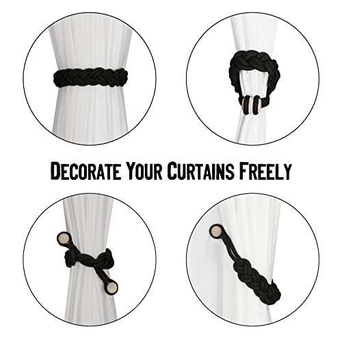 BEL AVENIR Curtain Tiebacks Magnetic 2 Pack Woven Drapery Holdback - color: Black-2pack