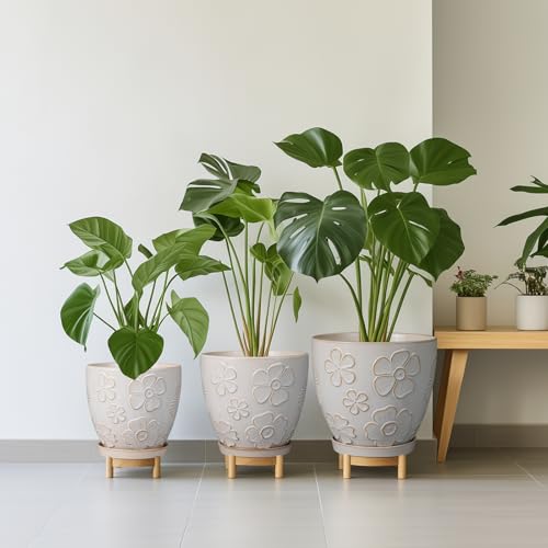 MPotTo 10 Inch Ceramic Planter Pot, Large Petal White - color: Large Petal White