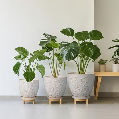 MPotTo 10 Inch Ceramic Planter Pot, Large Petal White - color: Large Petal White
