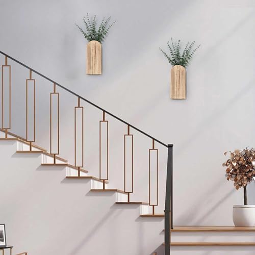 Handmade Wooden Wall Vases Set of 2 for Plants - color: Natural Wood