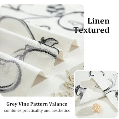 VOGOL Gray Leaf Embroidered Linen Textured Valance, 60 x 14, 1 Panel - color: Grey, size: 60"W x 14"L (Pack of 1)
