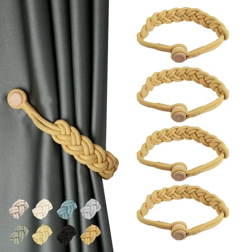 BEL AVENIR Curtain Tiebacks Magnetic 4 Pack Woven Drapery Holdback - color: Gold New- 4pack