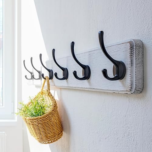 Dseap Coat Rack Wall: 24" Long, Patented, Heavy-Duty, 6-Double-Hooks Wooden Wall Mounted Coat Rack Coat Hanger Hook Rail for Winter Coats Hat Jacket Clothing, White & Black - color: White & Black, size: L=24"(1pcs)