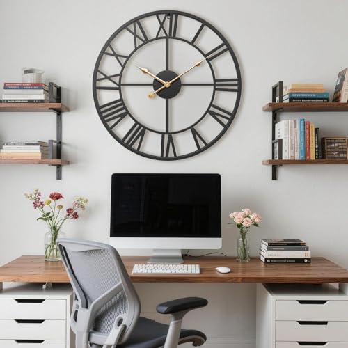 14 Inch Black Metal Roman Numerals Wall Clocks for Living Room - color: Black, size: 14 Inch