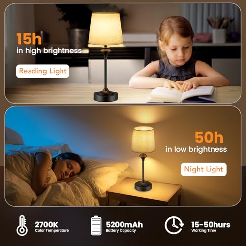 NIORSUN Portables Cordless Table Lamp Set of 2, Battery Operated Lamp, Bedside Table Lamp with Warm White,3 Way Dimmable Touch Desk Lamp for Bedroom Living Room Restaurant Whtie Shade (Black) - size: 2Pack-16.5in