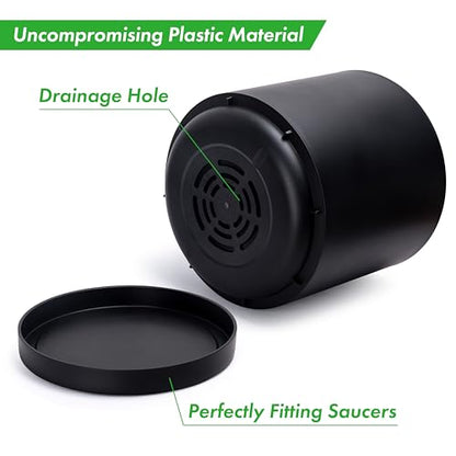 D'vine Dev Plastic Planter Pot with Saucer, 16 in, Black, 74-X-B-5 - color: Matte Black, size: 16 Inch