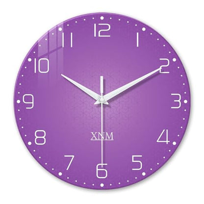 XNM Glass Round Purple Wall Clock for Women 14 Inch - color: Purple, size: 14 Inch