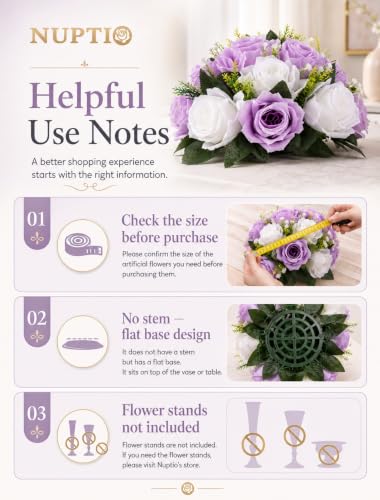 NUPTIO Lilac & White Flower Balls: Artificial Rose Centerpieces for Tables - color: Lilac & White, size: 2 Pcs