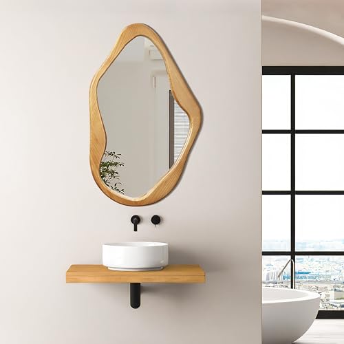 LuxenHome Asymmetrical Wall Mirror with Natural Pine Wood Frame - color: Irregular Asymmetrical