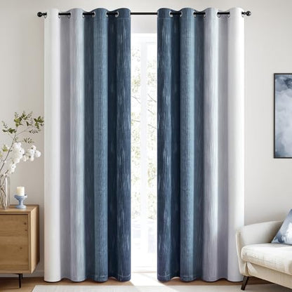 MIULEE Navy Blue and Greyish White Ombre Blackout Curtains 52Wx90L Set of 2 - color: Navy Blue and Greyish White, size: 52"W x 90"L (Pack of 2)