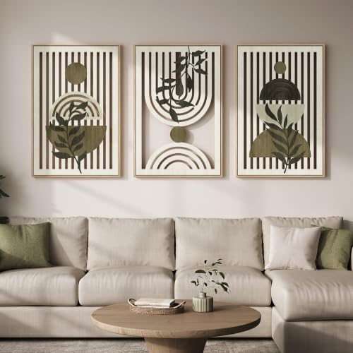 Large Framed Boho Cutout Carved Wood Wall Art for Living Room, 24x36 Inch - color: Olive Green