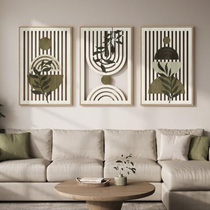 Large Framed Boho Cutout Carved Wood Wall Art for Living Room, 24x36 Inch - color: Olive Green