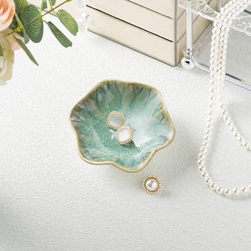 Ceramic Ring Dish, Jewelry Trinket Tray for Rings and Earrings - color: Retro Green