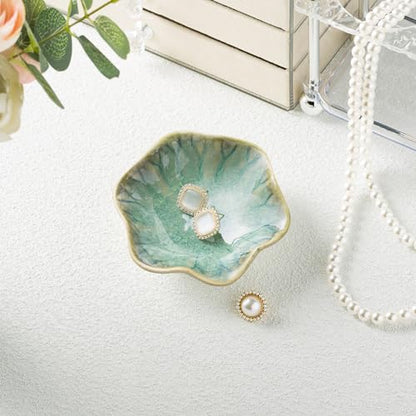 Ceramic Ring Dish, Jewelry Trinket Tray for Rings and Earrings - color: Retro Green
