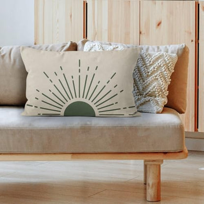HIWX Boho Throw Pillow Covers, Sage Green Decorative Pillows, Boho Sun for Bed Room Home Bohemian Decor, 12x20 Green Pillow