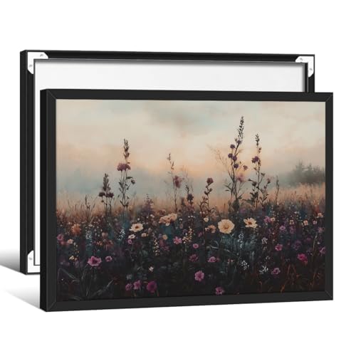 Moody Floral Landscape Wall Art Vintage Autumn Flower Poster 08x10 inch Black Framed Dark Academia Wildflower Painting Canvas Prints for Modern Rustic Farmhouse Wall Decor - color: Vintage-4, size: 10"L x 8"W, style: Framed
