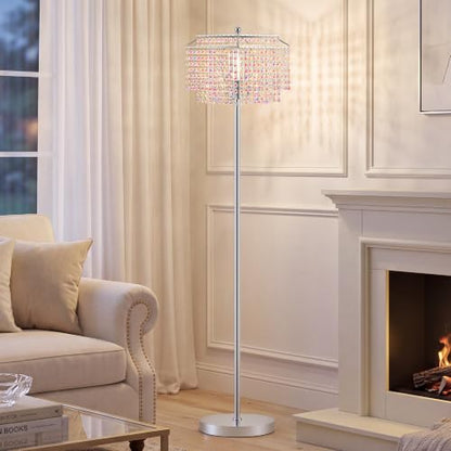 Luvkczc Multicolor Crystal Floor Lamp，64" Tall Elegant Standing Lamp - color: Silver+colorful