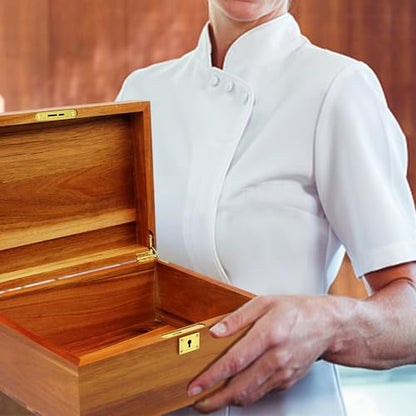 Wooden Box Decorative Large Acacia Wooden Storage Box with Hinged Lid and Locking Key Premium Keepsake Stash Box Lockable Chest for Keepsakes, Valuables, Accessories, Treasured Items(Lock No Grid) - style: Key Lock no partition