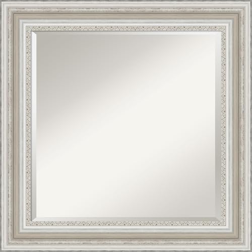 Amanti Art 오버 싱크대용 실버 욕실 거울, 66 x 66cm(26 x 26인치) 팔러 실버 스퀘어 화장대 거울, 중간 전통 프레임, 수평 및 수직으로 걸 수 있음, 욕실 벽 장식, 경사진 가장자리 - color: 팔러 실버 V1, size: 26"L x 26"W