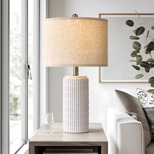 PoKat 23" Table Lamp, Farmhouse Bedside Lamps for Bedroom Set of 2, Ceramic End Table Lamps for Living Room, Traditional Nightstand Desk Lamps, Frosted White Lamps, Medium - color: Frosted White