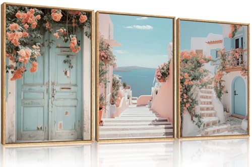 KAIRNE Italy Amalfi Coast Cityscape Framed Canvas Wall Art Set-16"x24"x3 - color: Italy Landscape Wall Art, size: 16"L x 24"W