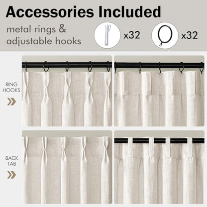 MIULEE 4 Panels Set Pinch Pleated Linen Curtains 96 Inch Long Natural - color: Natural, size: 40"W x 96"L (Pack of 4)