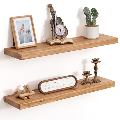 Floating Shelves for Wall, 30"Wx8"D Elm Wood Shelves, Set of 2, Natural - color: Natural, size: Round Edge, 30inch, 2Packs