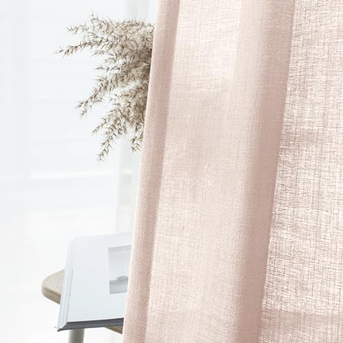 Melodieux Light Pink Semi Sheer Curtain Valance for Kitchen Cafe Small Windows Linen Rustic Rod Pocket Valance, 52 by 18 Inch, 1 Panel - color: Light Pink, size: 52"W x 18"L (Pack of 1)