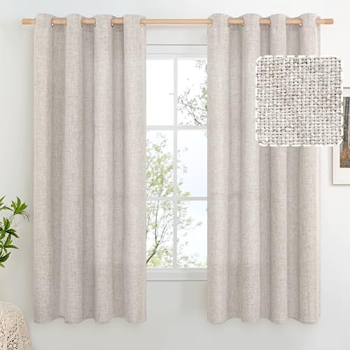 BGment Grey Brown Faux Linen Curtains 63 Inch Length 2 Panels for Bedroom - color: B - Linen Mocha, size: 52"W x 63"L (Pack of 2)