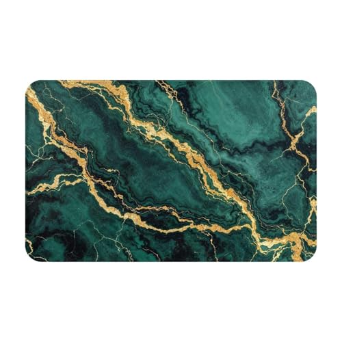 Emerald Green Gold Marble Bath Mat Non-Slip Soft Flannel Bathroom Rugs Washable Bathmat, Carpet Rug Entryway Decor for Tub Shower Room Floor Home Kitchen,24x16 in - color: Green Gold Marble, size: 1'4" x 1'11" (Rectangular)