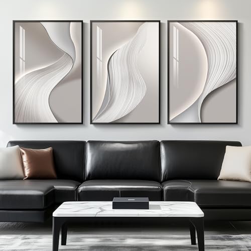 Large Framed Modern Abstract Wall Art for Living Room, 3 Piece 24x36 In - color: Grey Melody, size: 24" W x 36" H x 3 pieces