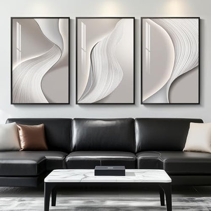Large Framed Modern Abstract Wall Art for Living Room, 3 Piece 24x36 In - color: Grey Melody, size: 24" W x 36" H x 3 pieces