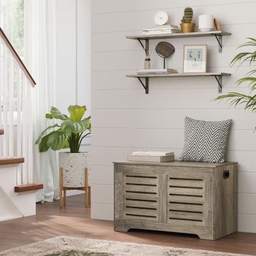 DINZI LVJ Long Wall Shelves, 31.5" Wall Mounted Shelves with Metal Brackets - color: Grey Wash, size: 31.5 Inch